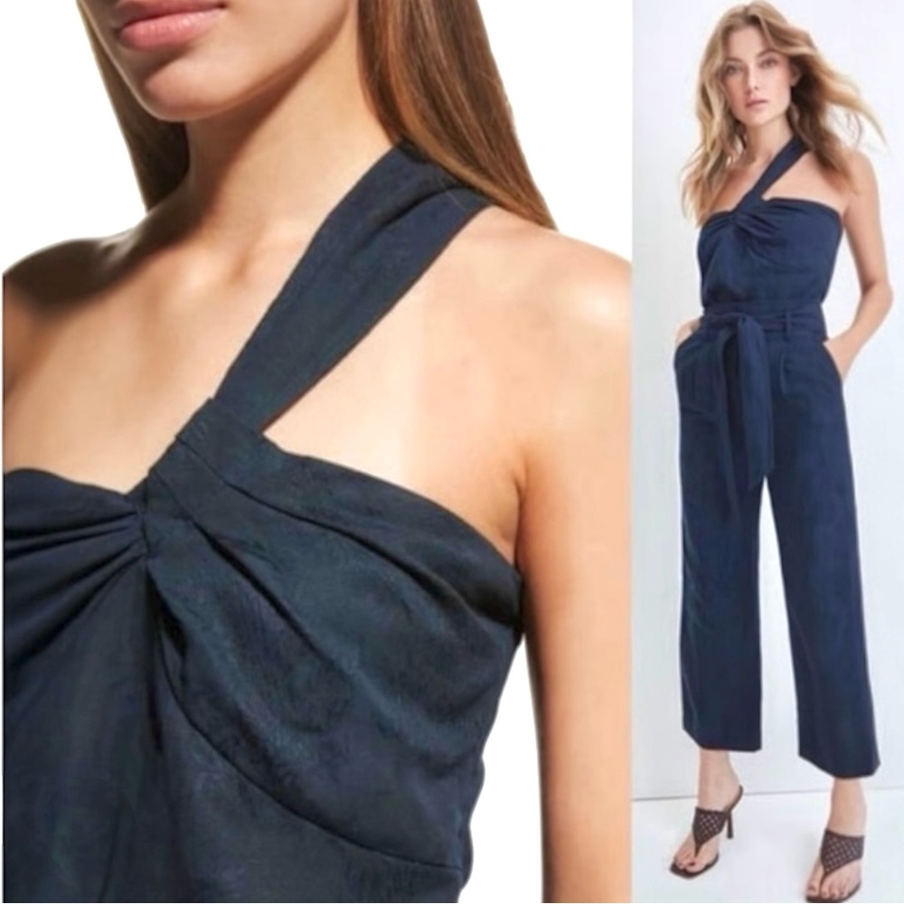 New Veronica Beard Belinda Linen Jacquard One Shoulder Top Sz 10 Blue - Picture 2 of 14